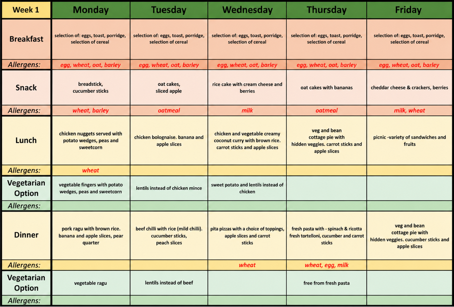 Autumn / Winter Menu Week 1